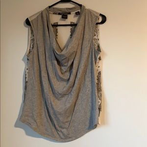 Madison Scotch drapey top with sheer back